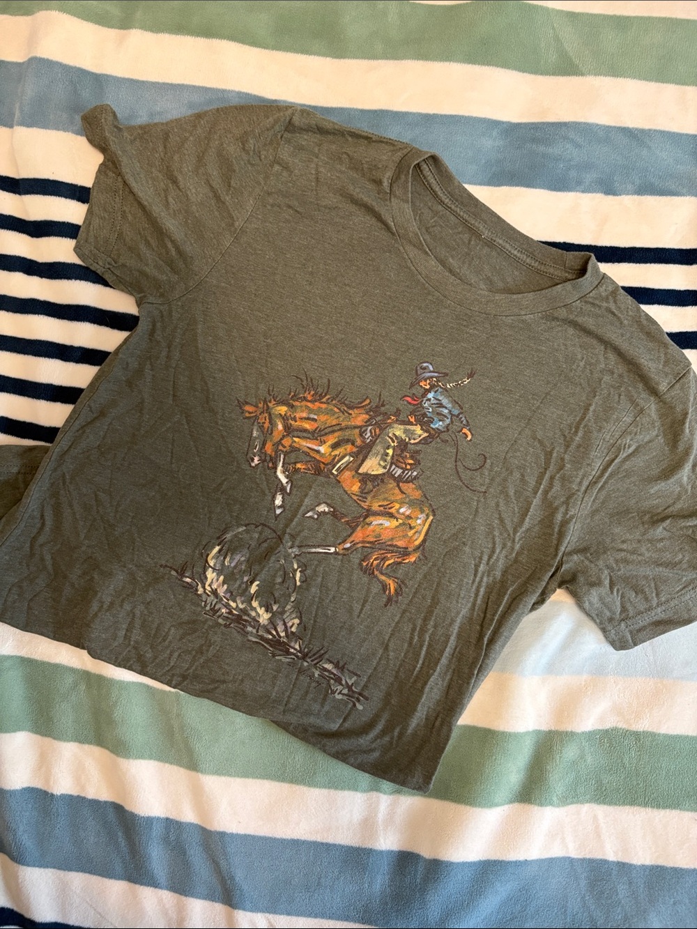 Casual Olive Green Graphic Rodeo T-Shirt